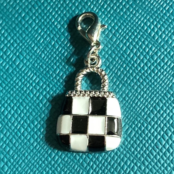 ❤️ NWOT - EFFY Black & White Checked Handbag Silvertone Hanging Charm* ❤️ - Picture 7 of 8